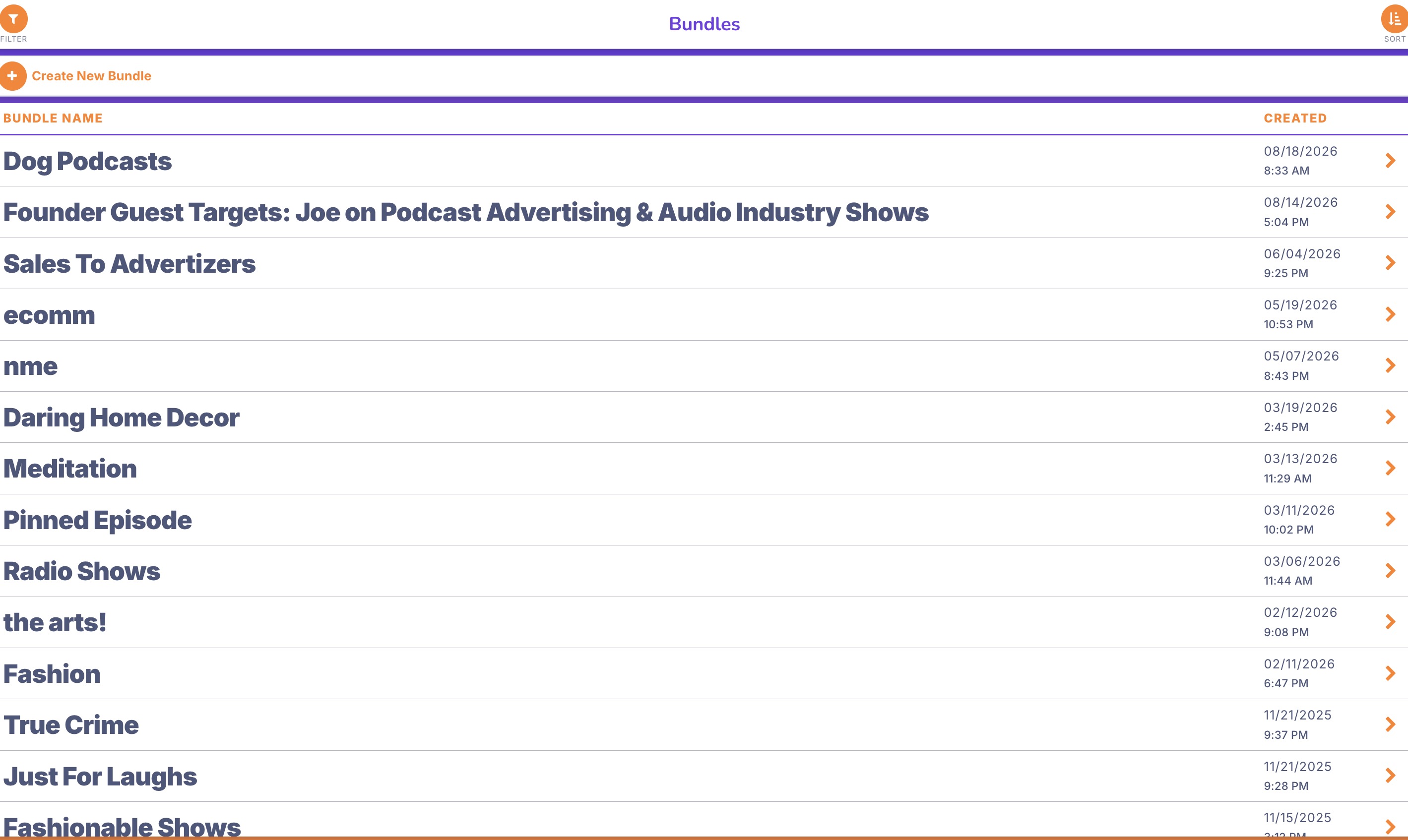 Dashboard listing multiple active podcast outreach bundles in a Sonoday account