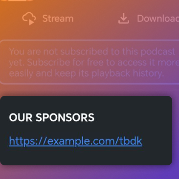  Sponsor links added to a podcast RSS entry description in Sonoday